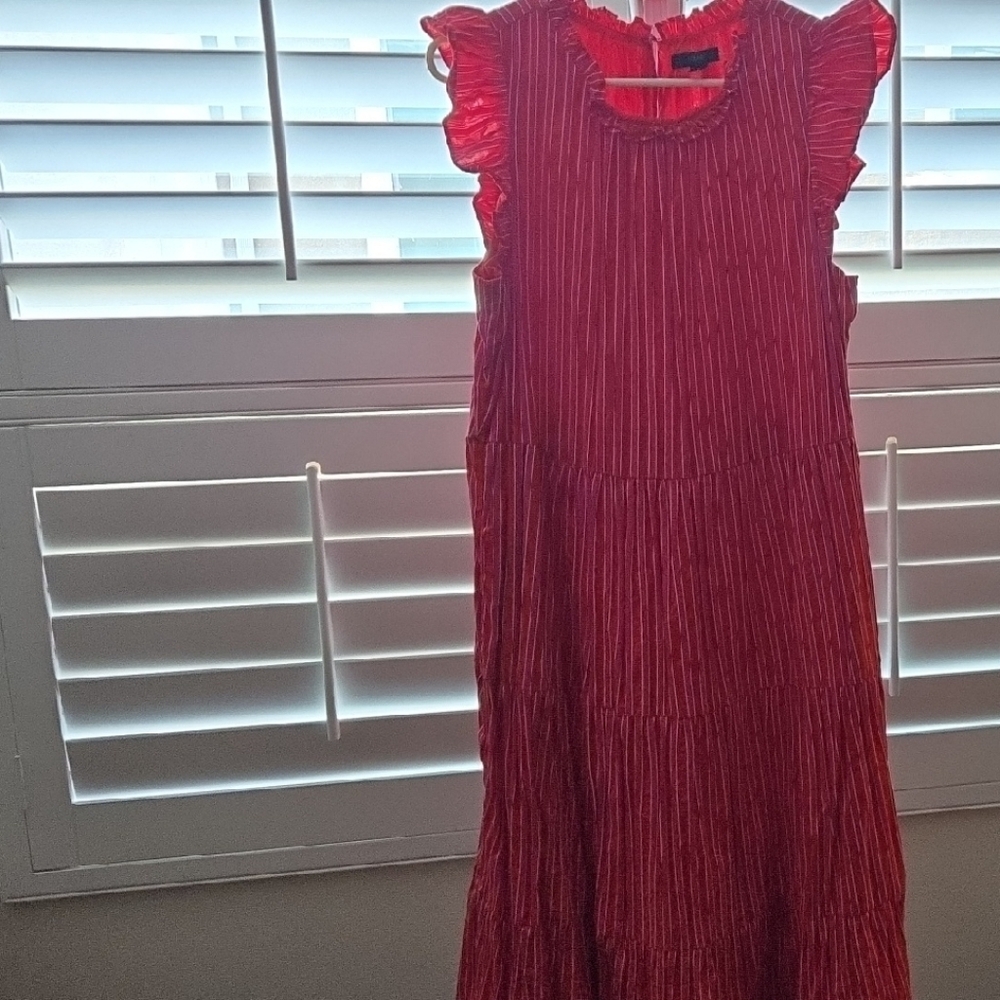J. Crew Red Sleeveless Maxi Dress with Ruffle Shoulders